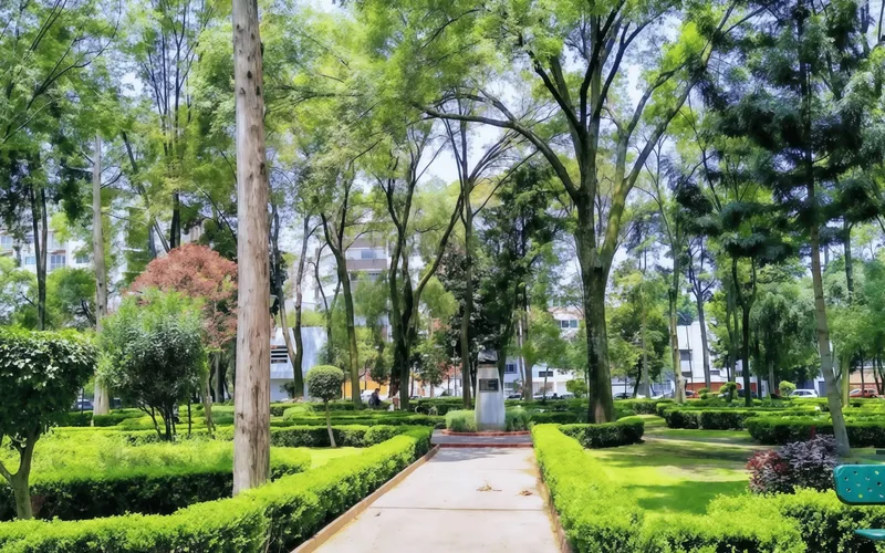 Calles arboladas y arquitectura residencial de Colonia del Valle, Ciudad de México